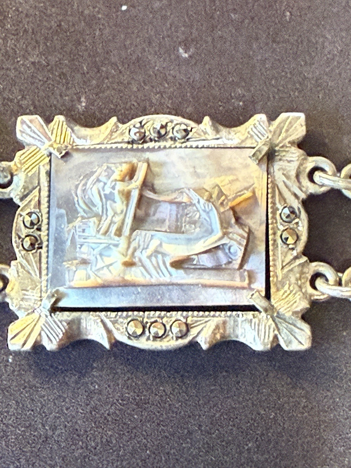 Vtg 30s 800 Silver Italy hand-Carved Cameo Bracelet 7 Greek Gods Days Week