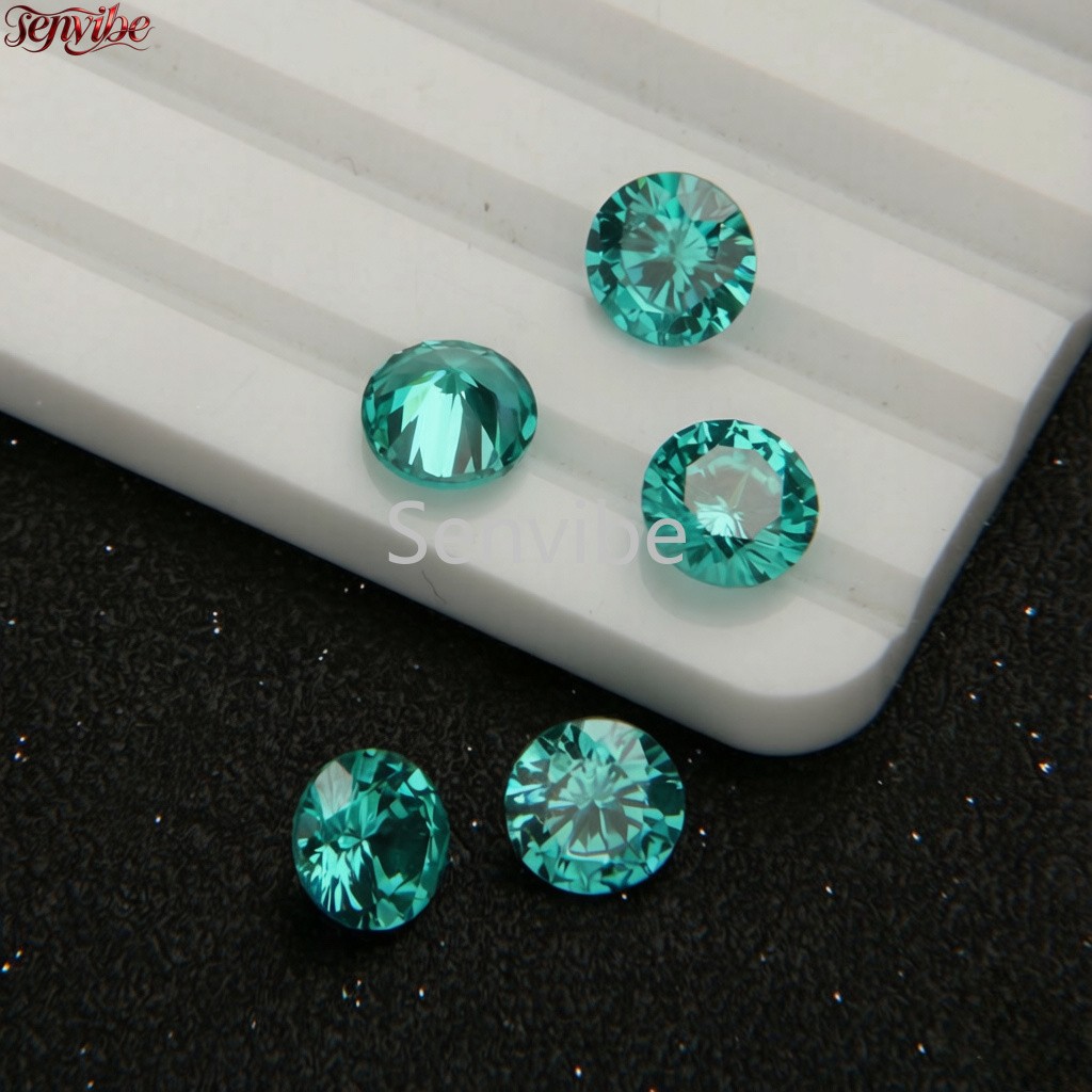 VVS Blue Green Round Cut Synthetic Zircon 5A Loose CZ Accent Gemstone Jewelry