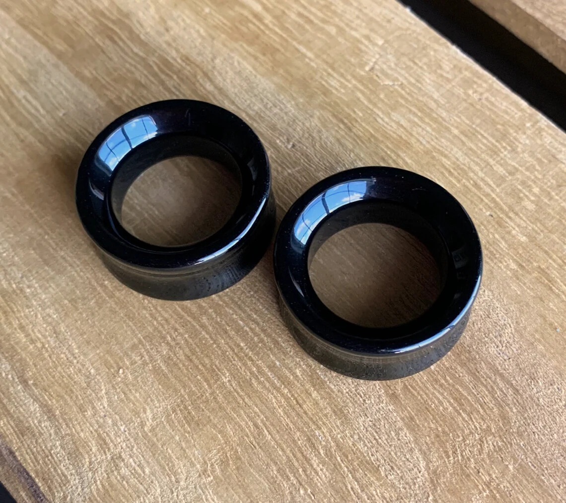 PAIR Black Agate Organic Stone Tunnels Double Flare Plugs Earlets Gauges