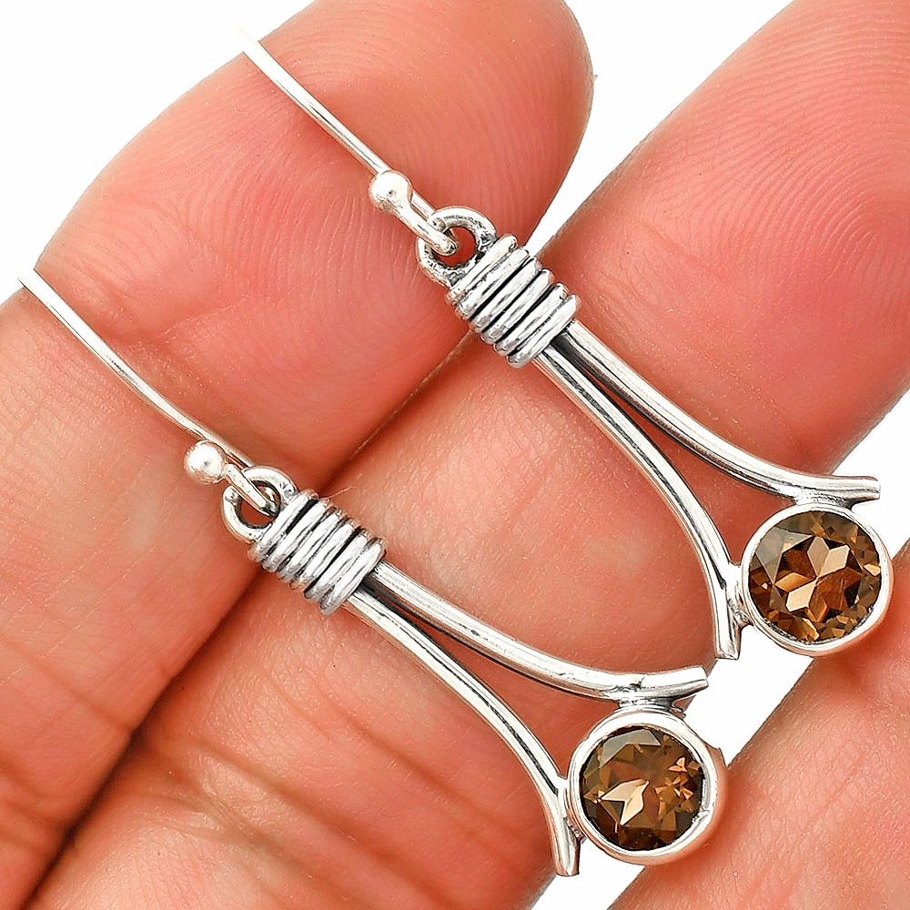 Natural Smoky Quartz – Brazil 925 Sterling Silver Earrings Jewelry E-1046