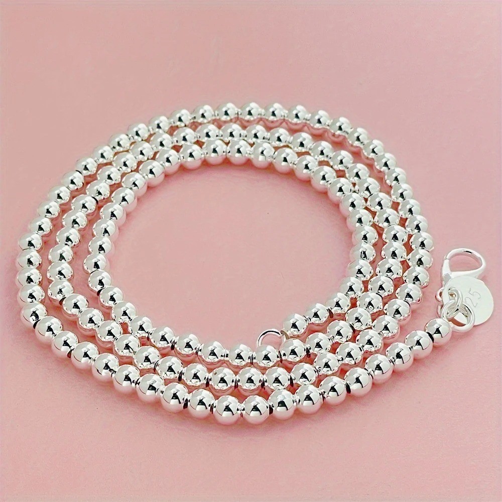 Elegant 925 Sterling Silver 4mm Classic Ball Beaded Chain Necklace for Women Men