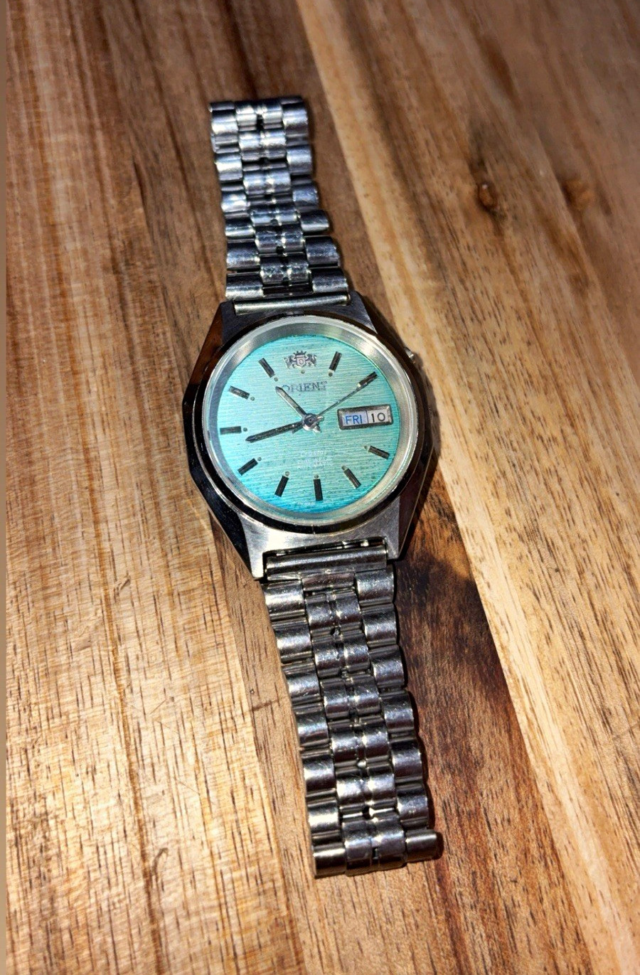 Orient TriStar Vintage Auto Day/Date Green Dial Silver Stainless Bracelet