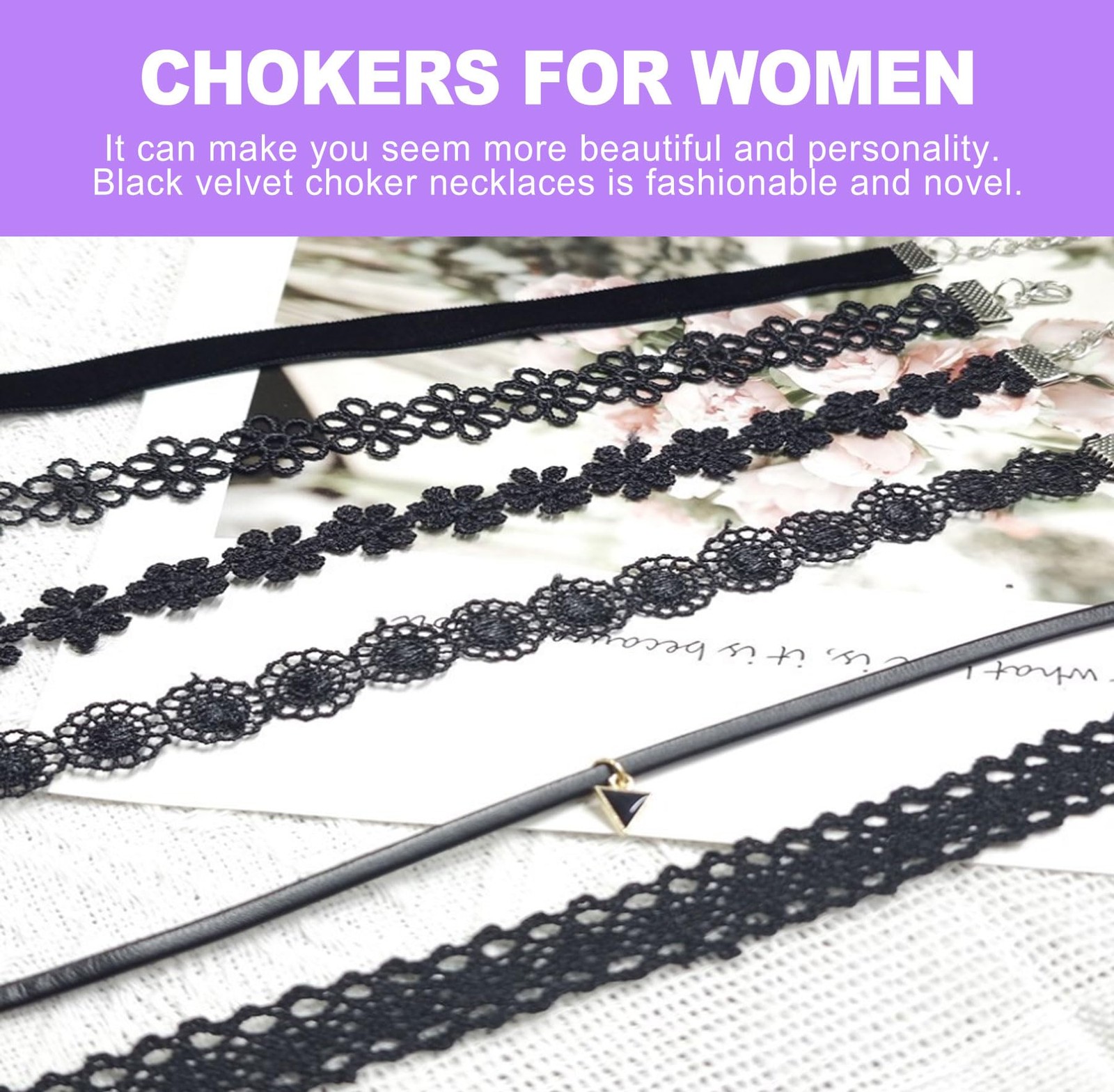 6 Pcs Black Lace Choker Set for Women Girls Goth Gothic Punk Jewelry Velvet Tatt