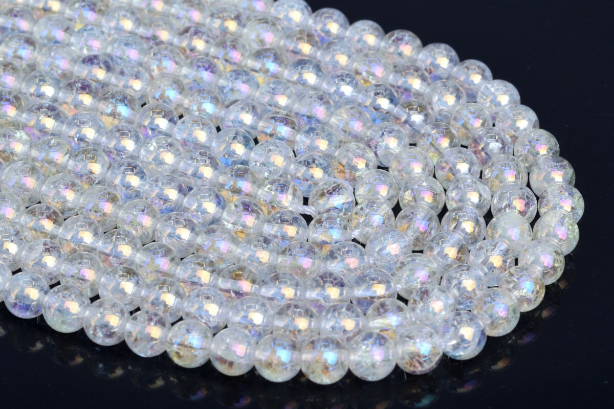 Rainbow Crystal Clear Quartz Crack Pattern Beads Round Loose Beads 6/8/10MM