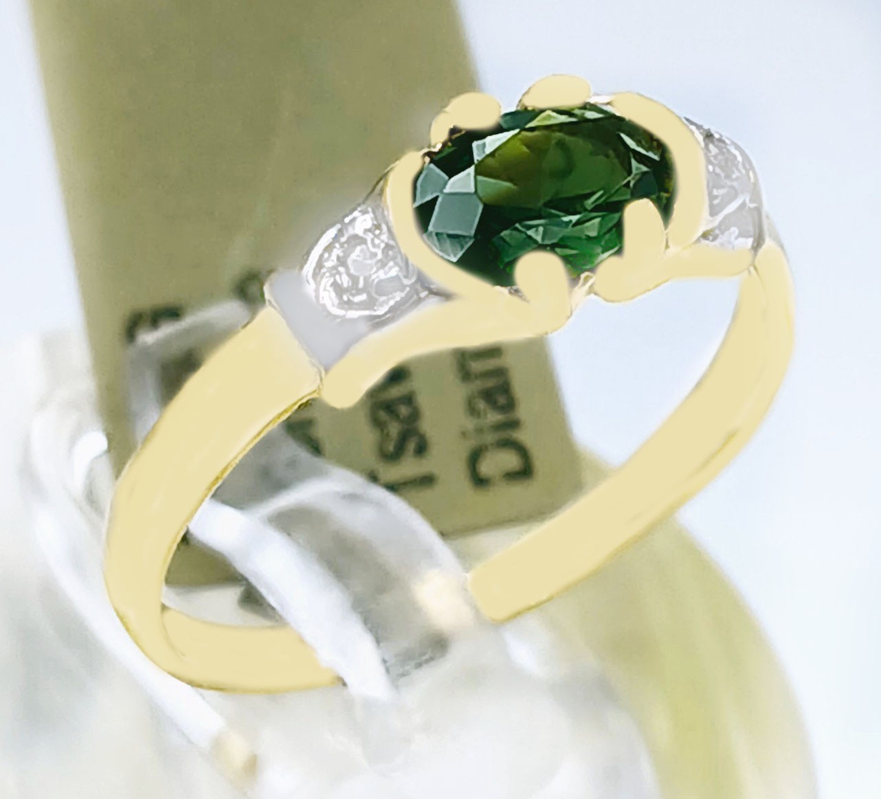 GENUINE 0.87 Ct TSAVORITE & DIAMOND RING 10k YELLOW GOLD -Free Appraisal Service