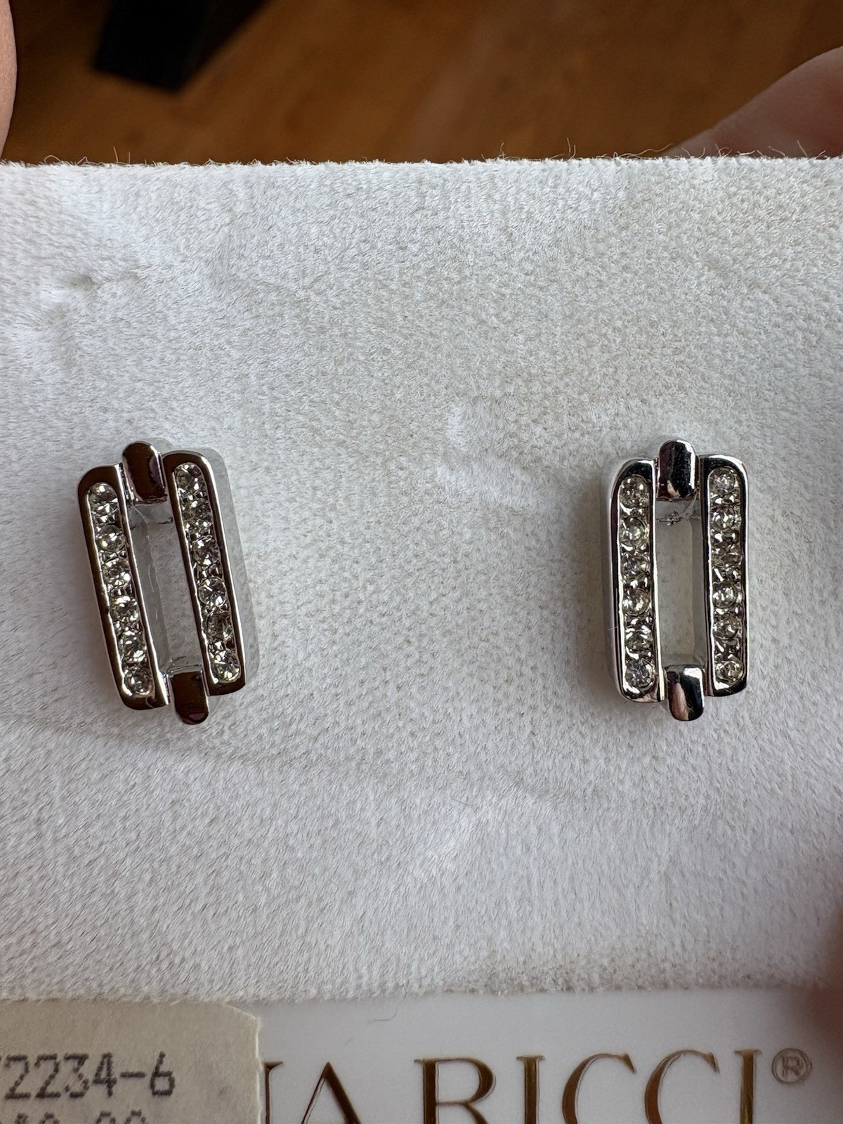 Nina Ricci Silver Tone Rhinestone Geometric Rectangle Stud Earrings Canada