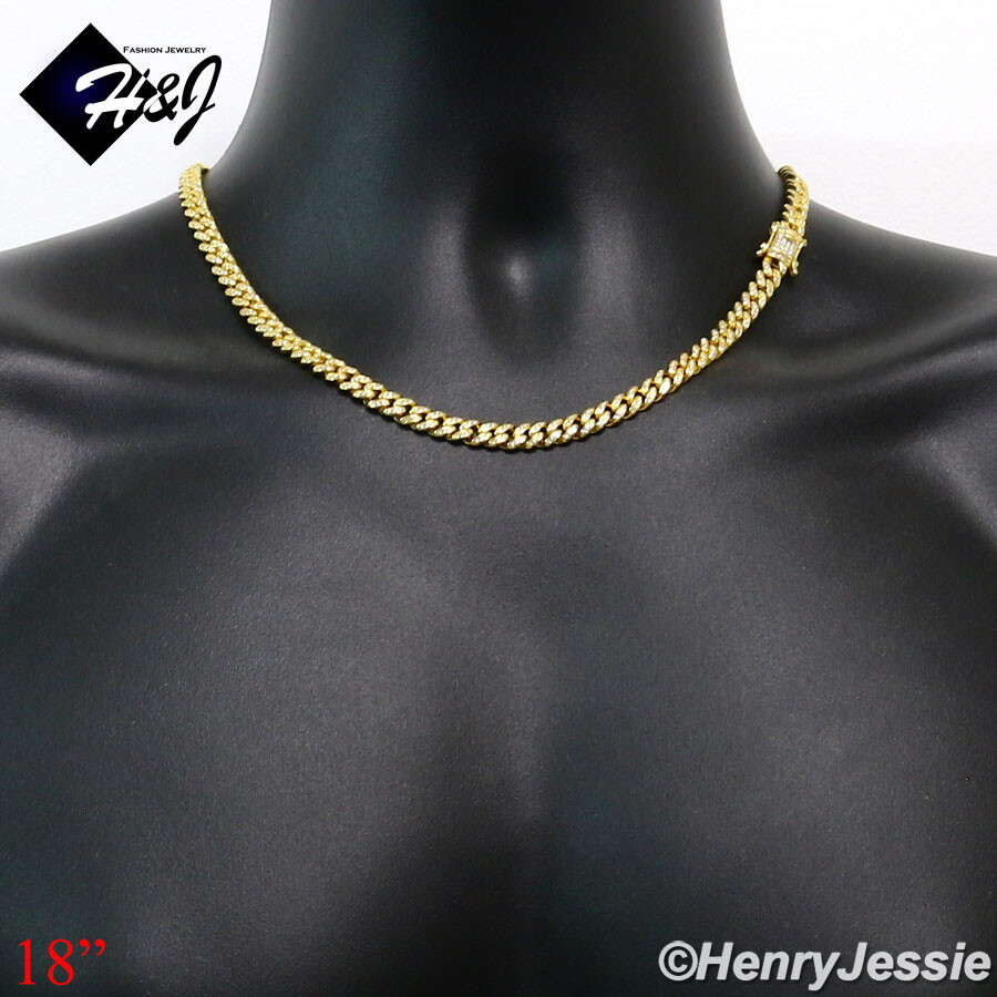 925 STERLING SILVER 18-30″X6MM GOLD PLATED CUBIC ZIRCONIA CUBAN CURB NECKLACE*19