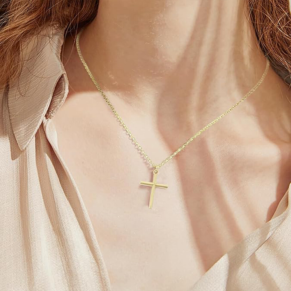 Simple Silver Gold Plated Cross Pendant Necklace Women Men’s Jewelry Gift