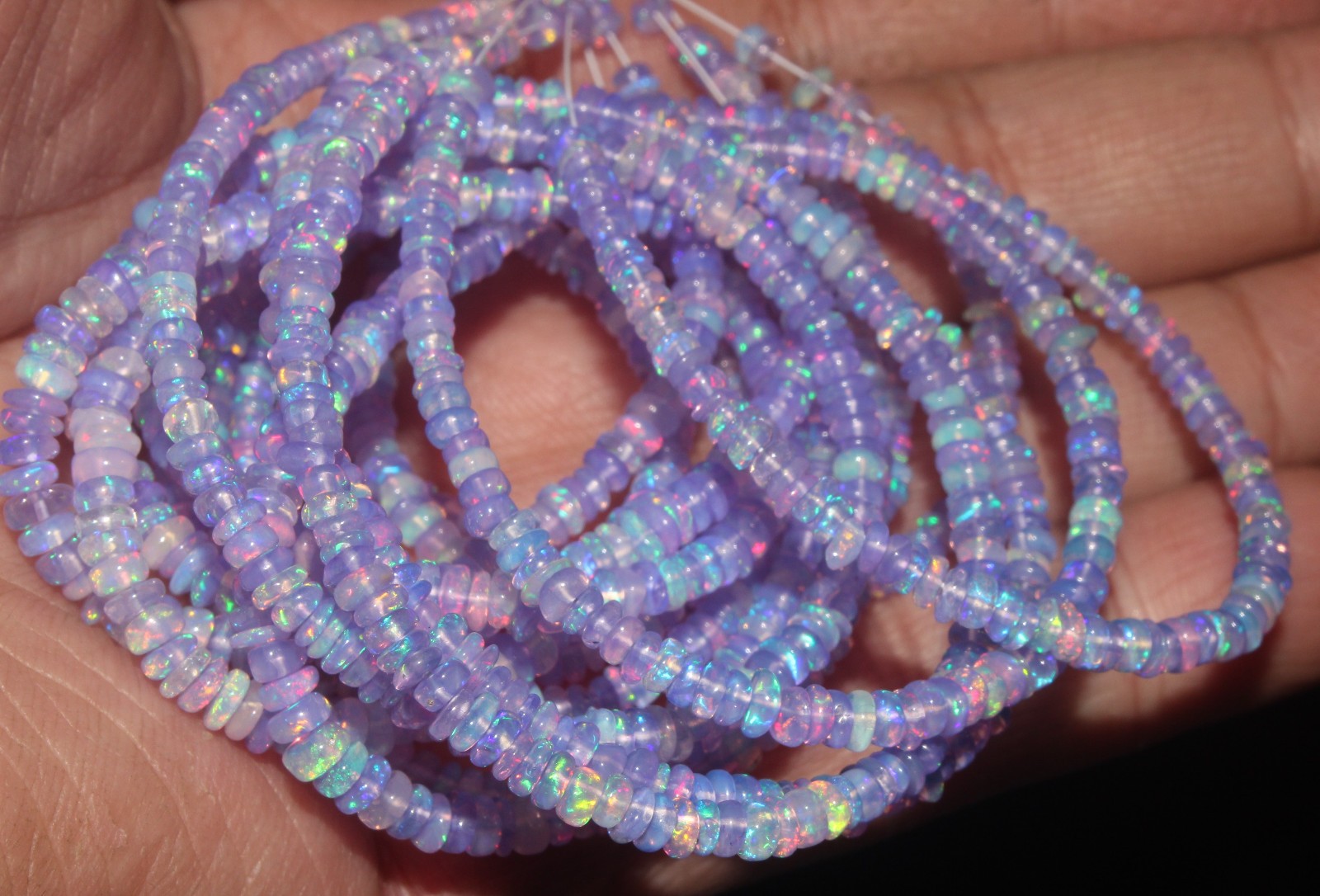3to4 mm 16′ Lavender Ethiopian Opal Smooth Rondelle Beads strand Gemstone Opal