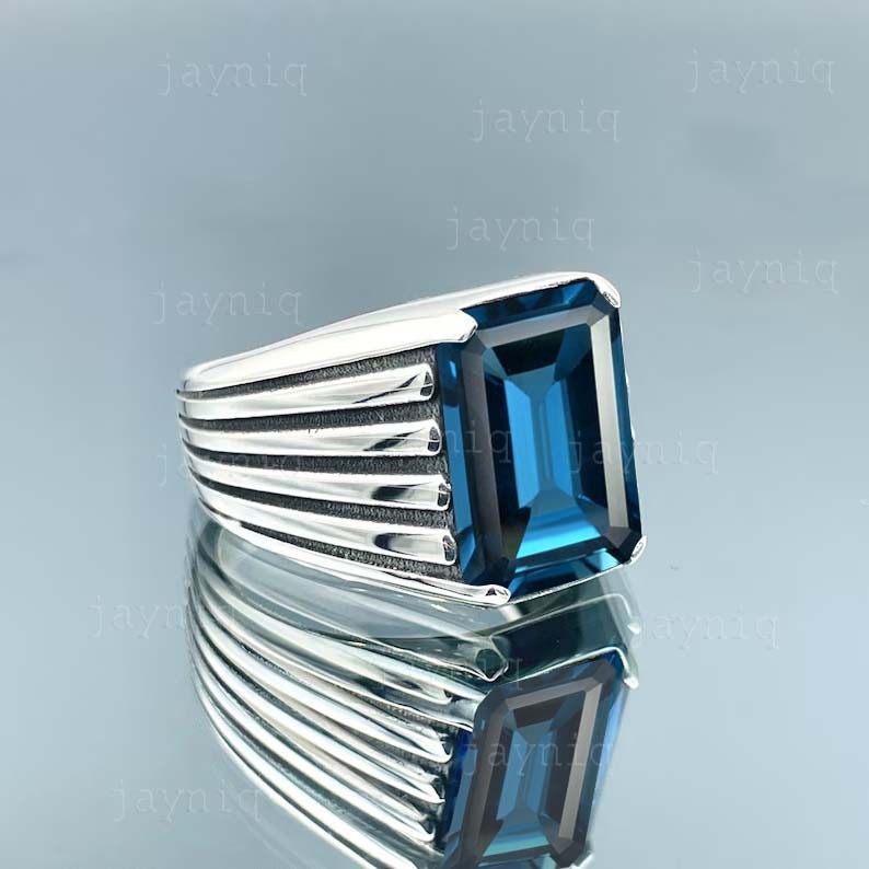 London Blue Topaz Gemstone 925 Sterling Silver Band Ring For Men’s Wedding Gift