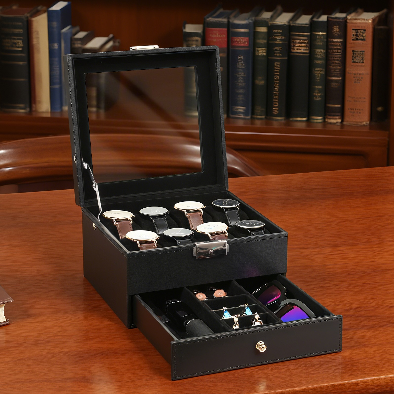 3/6/8/10/12/24 Slots PU Leather Watch Box Organizer Jewelry Display Storage Case
