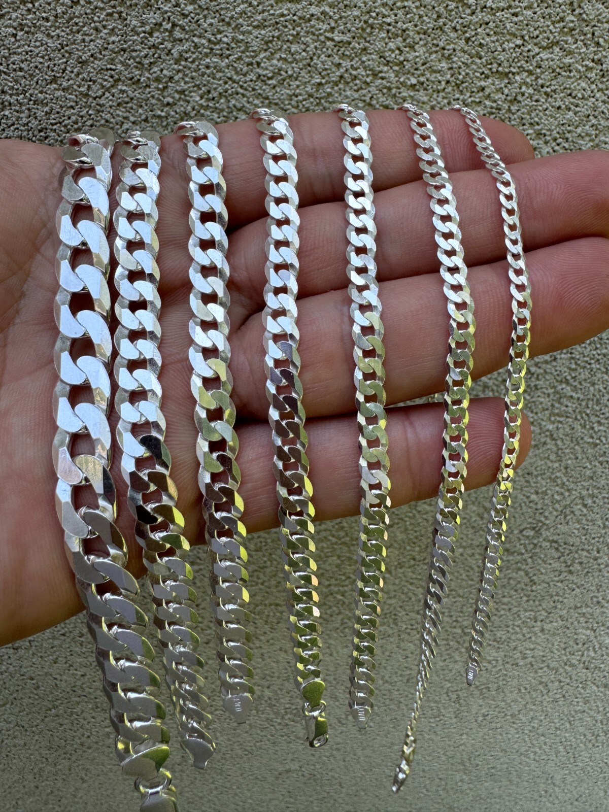 Real Solid 925 Sterling Silver Flat Curb Cuban Link Bracelet 3-10mm ITALY MADE