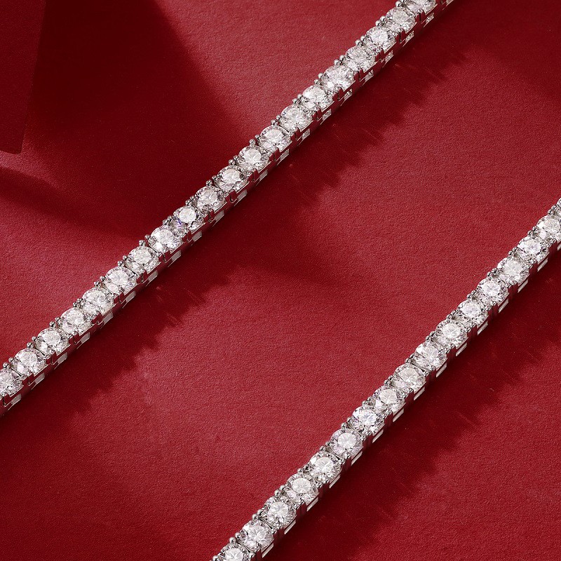 3MM REAL MOISSANITE Silver Tennis Chain Necklace – VVS D Color – Passes Tester
