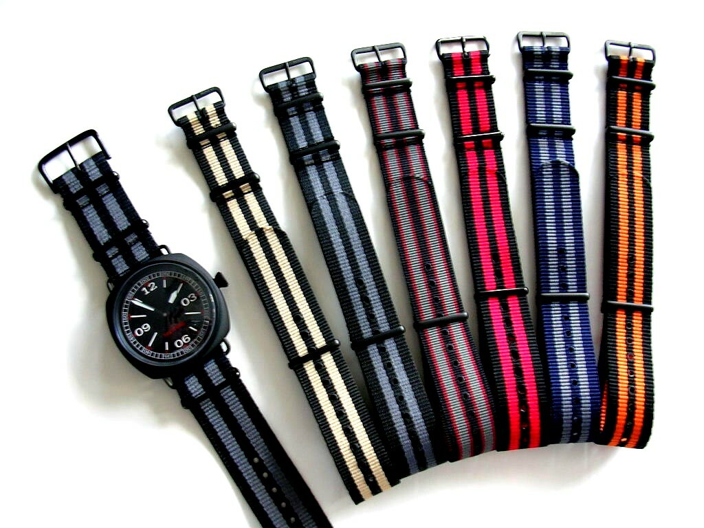 22mm Bond stripe NATO G10 ® PVD nylon Military watchband RAF strap IW SUISSE 20m