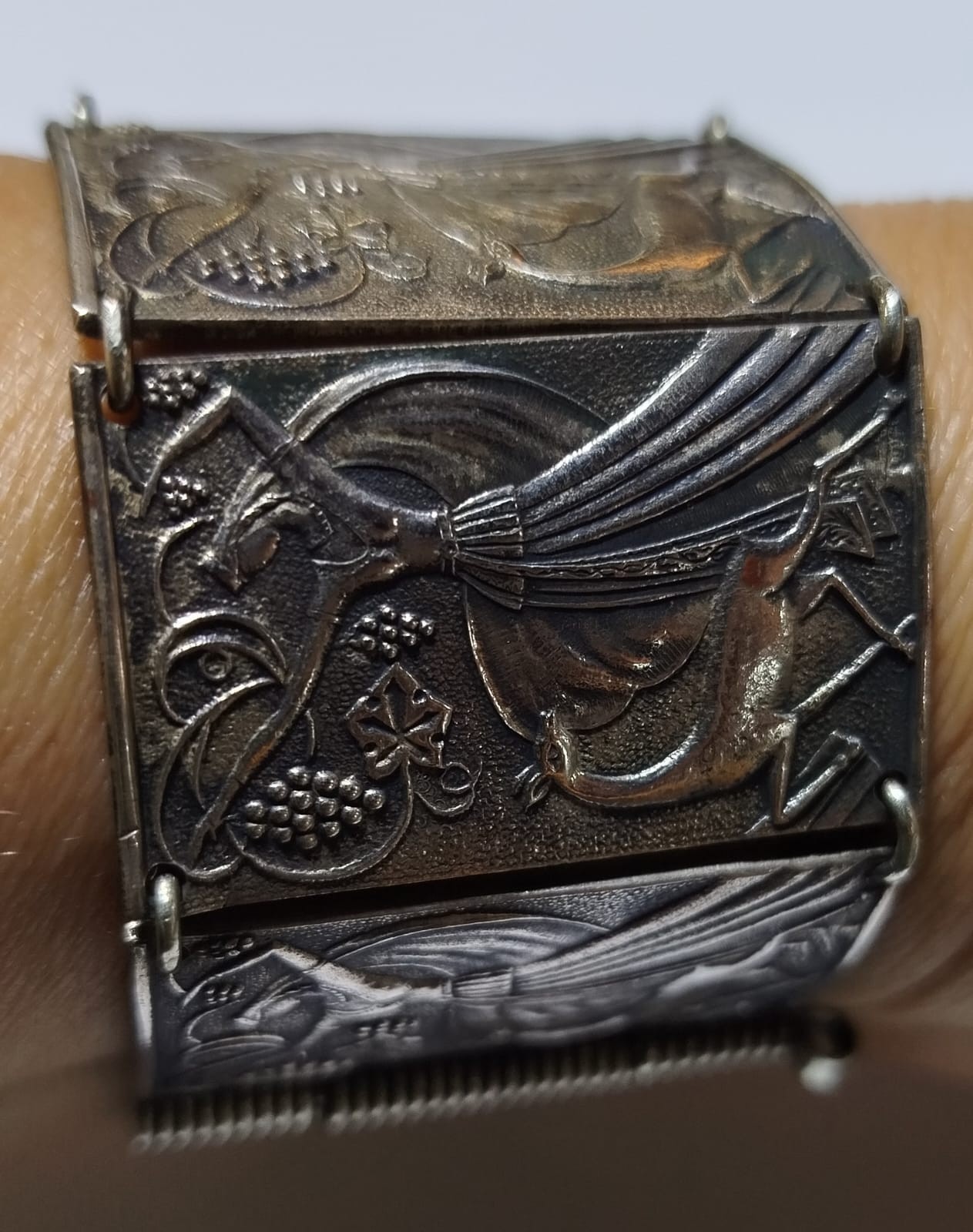 Armenian silver-plated metal bracelet, signed, 8 panels