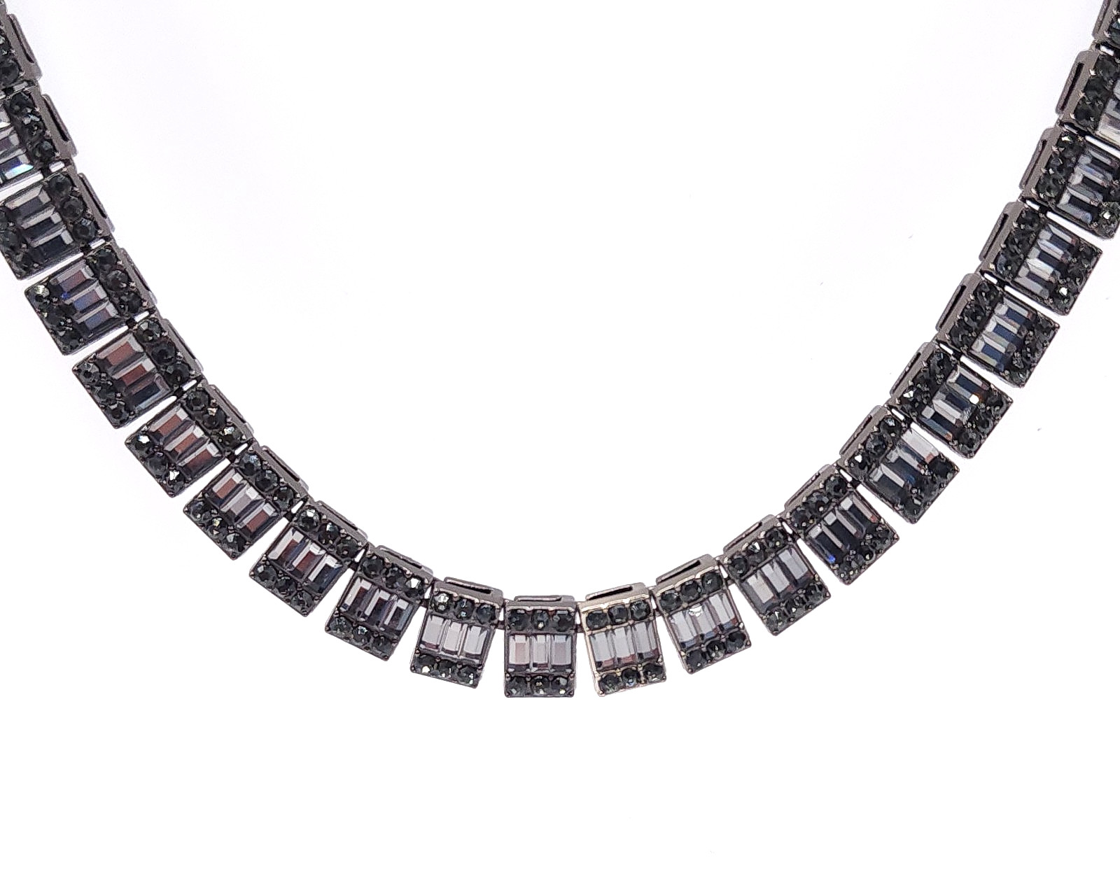 Black Stainless Steel CZ Tennis Necklace Baguette Round Cubic Zirconia 23in