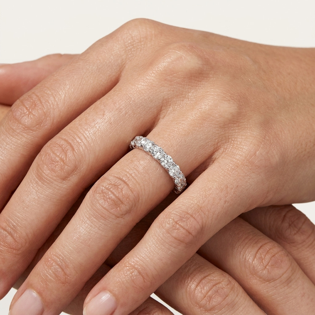 2.7MM 1.00CT Natural Round Diamond French Pave Set Full Eternity Ring White Gold