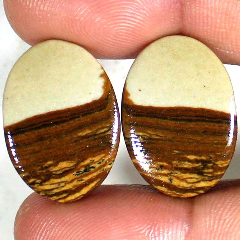 28.75Cts 100% Natural Picture Jasper Pair Oval Cabochon Loose Gemstone 17X24X3mm