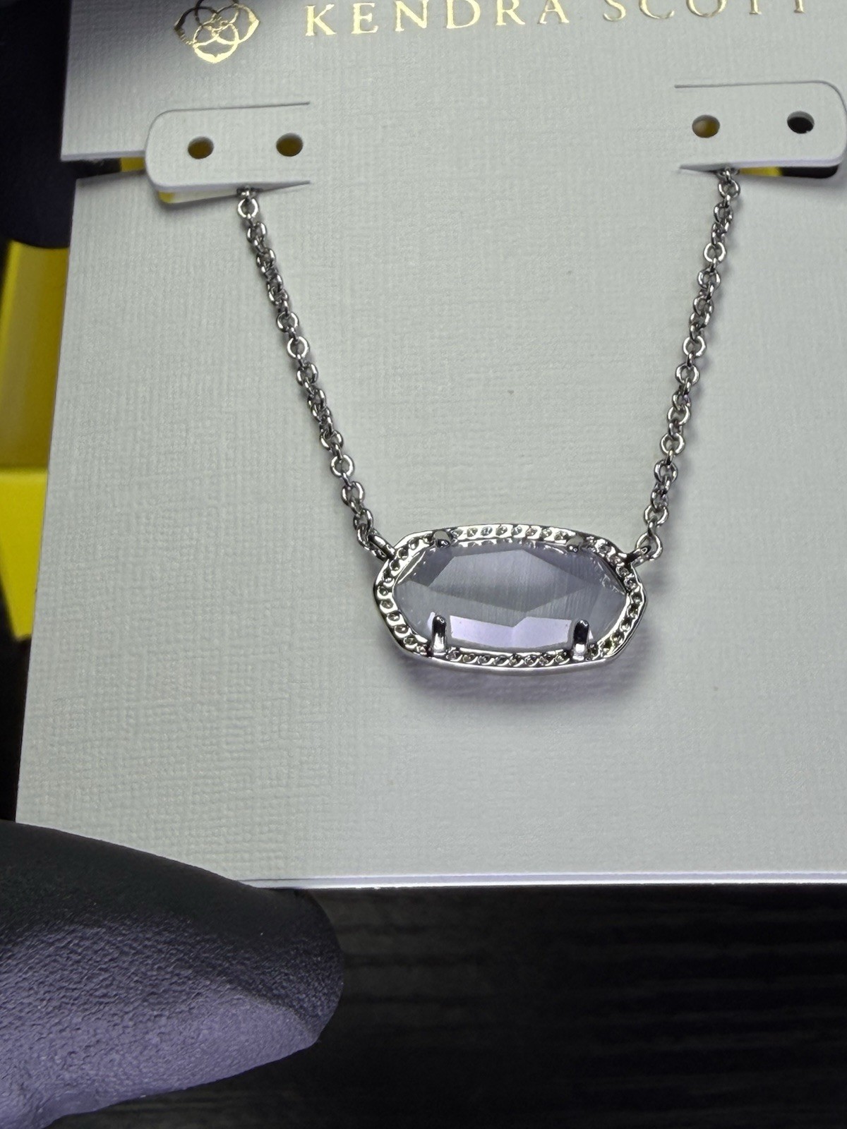 Kendra Scott Silver Tone Cable Chain Necklace w/ Oval Gray Prong Pendant