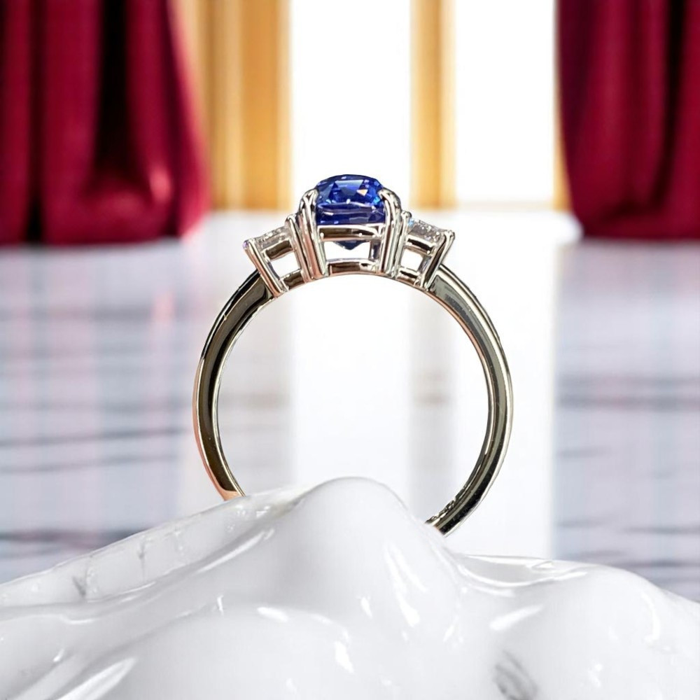 14k Gold Engagement Ring 3.10 Ct Lab Created Diamond Cushion Blue Sapphire White