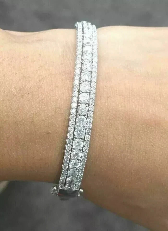 7 Ct Round Cut Lab Created Diamond Women’s Bangle Bracelet 14K White Gold Plated
