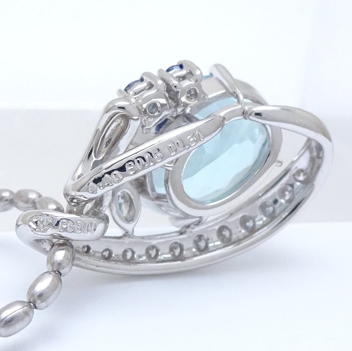 Irradiation Blue Topaz Platinum900 Necklace Diamond Sapphire /74838