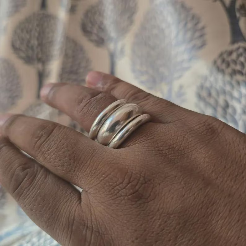 Dome Ring Set: Stackable 925 Sterling Silver Band & Statement Handmade All Size