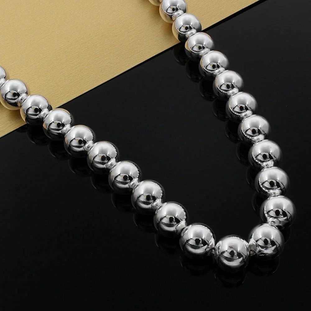 10MM Smooth Beads chain 925 Sterling Silver Necklaces for Women wedding Gift