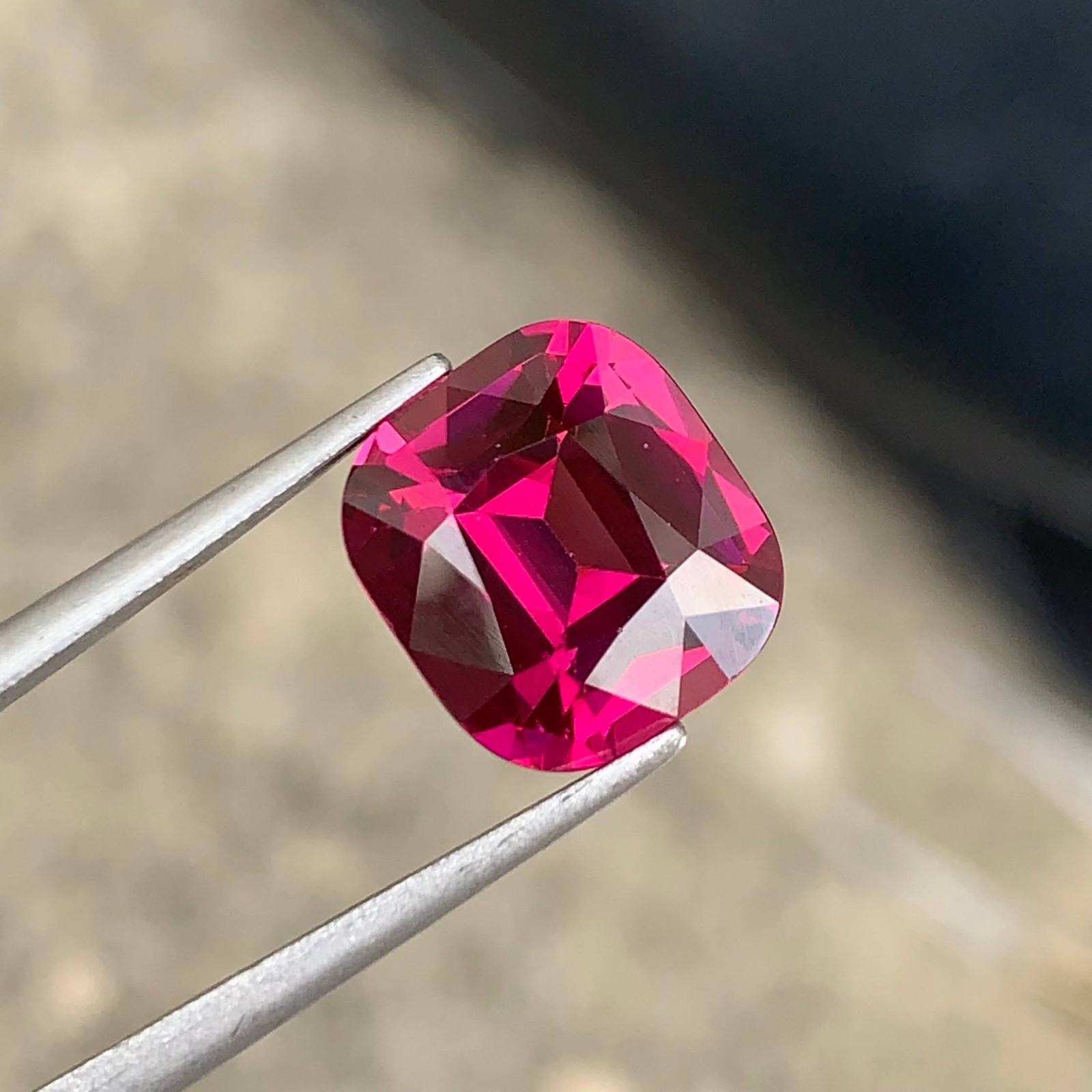 4.34 Carats Natural Rose Pink Garnet Stone Cushion Cut Tanzanian Gemstone