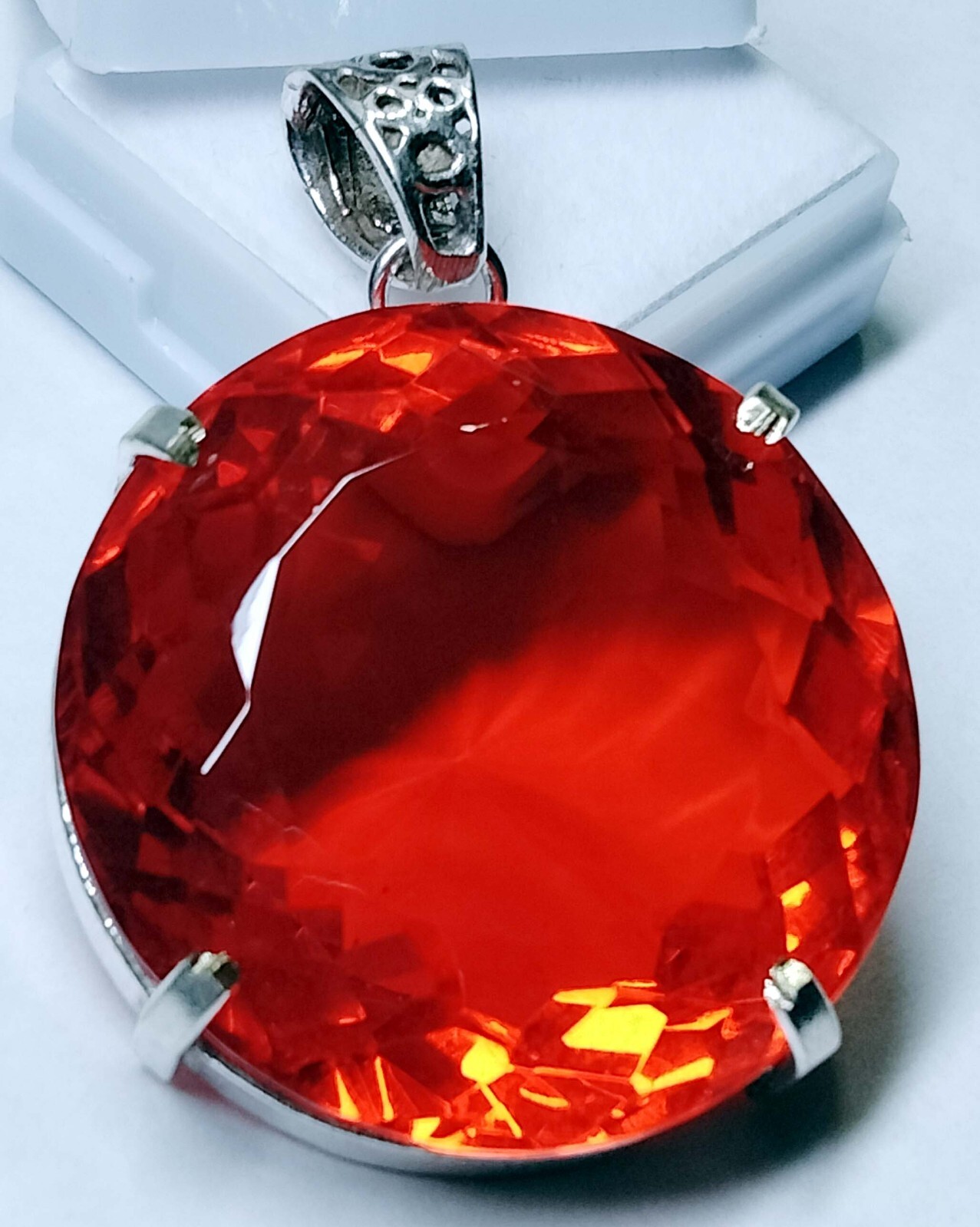 Round Cut 122.35 Ct Pendant Mexican Fire Opal Certified Natural Gemstone PD042