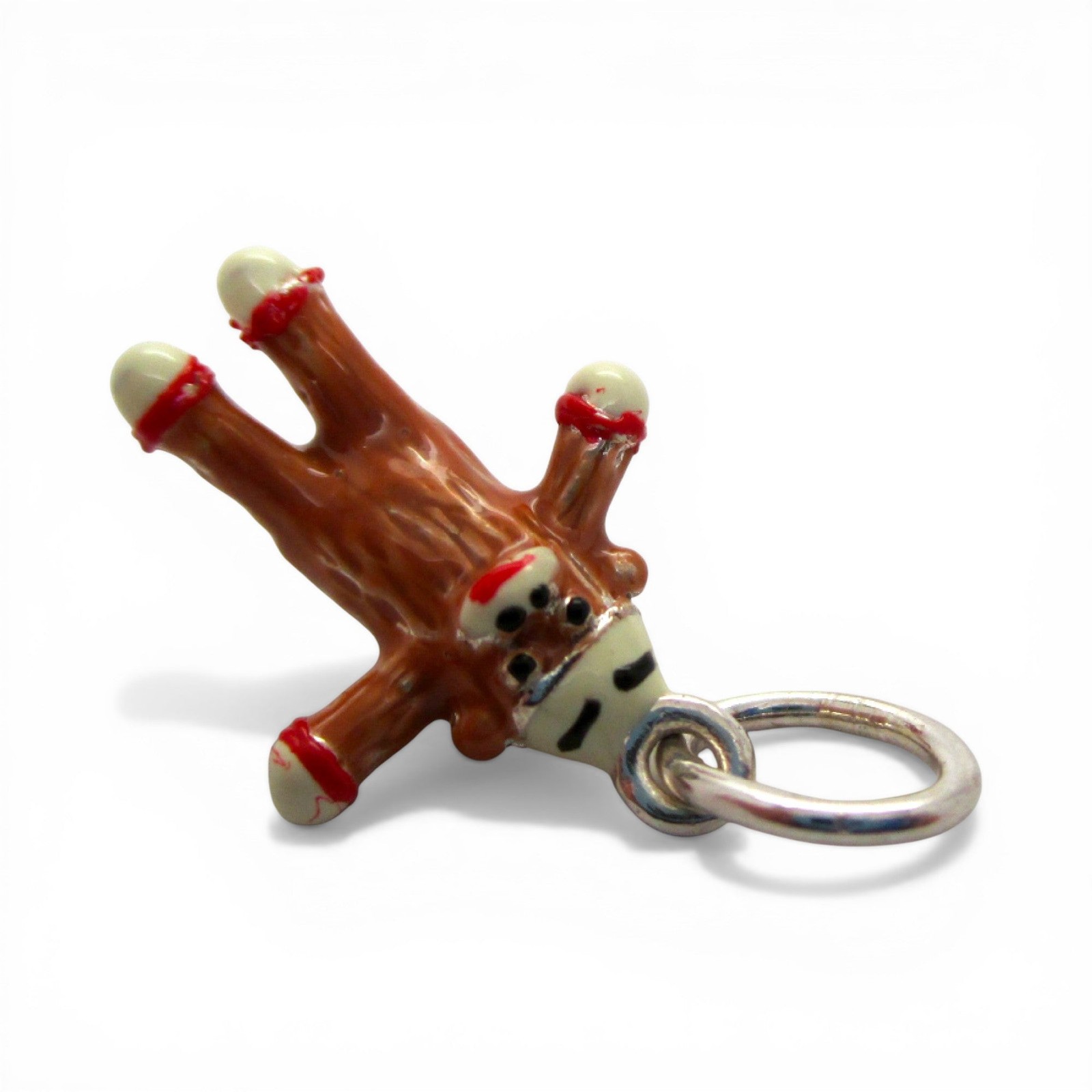 Sterling Silver SOCK MONKEY Charm for Bracelet PENDANT Hand-enameled CUTE!