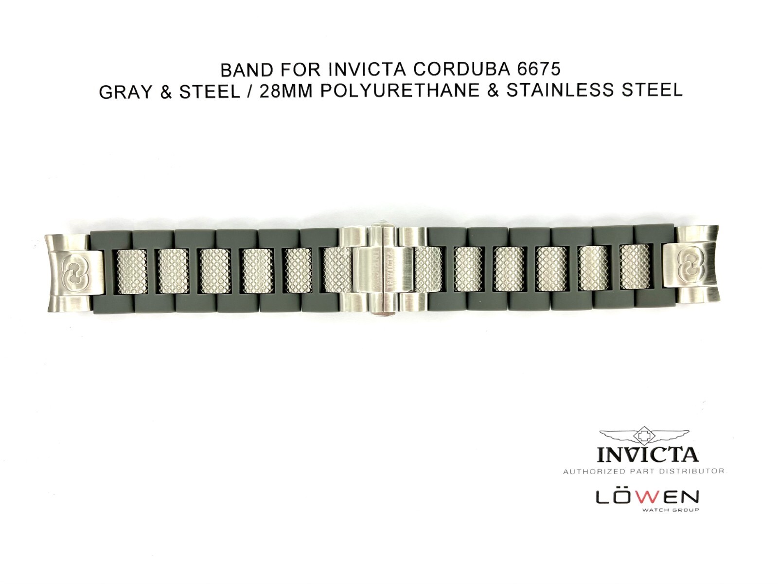 Authentic Invicta Corduba 6675 Gray Stainless Steel/Polyurethane 28mm Watch Band