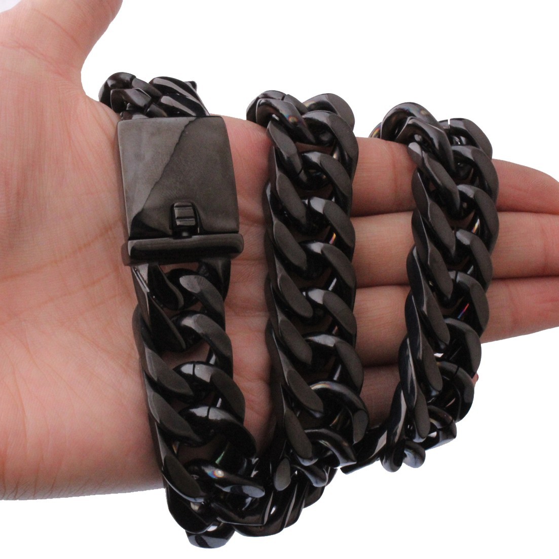 19mm Heavy Black Men Necklace Stainless Steel Cuban Chain Mens Necklace Choke