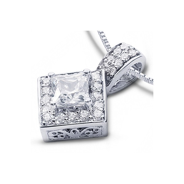 1.78ct tw E SI2 Princess Earth Mined Certified Diamonds 18K Gold Halo Pendant