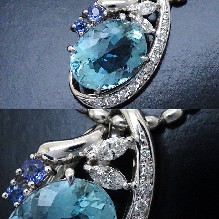 Irradiation Blue Topaz Platinum900 Necklace Diamond Sapphire /74838
