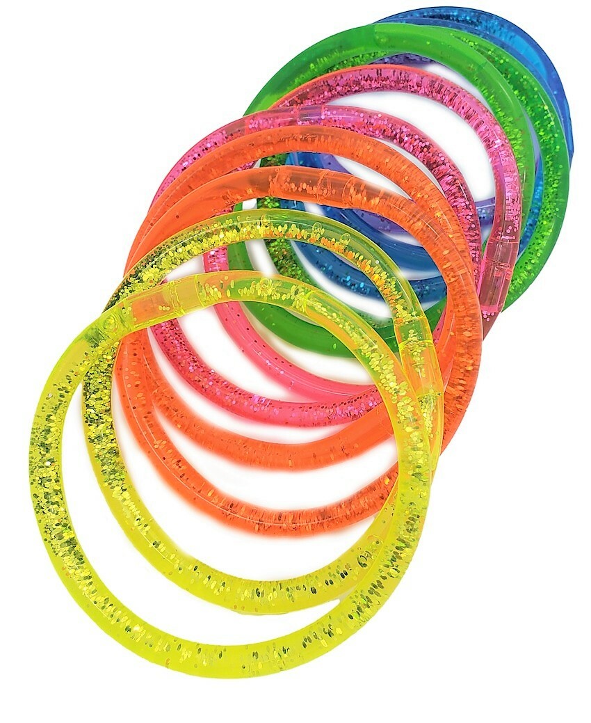 24 Pcs – Liquid Super Glitter Colorful Bracelet ( 6″ ) Bright Neon Colors.