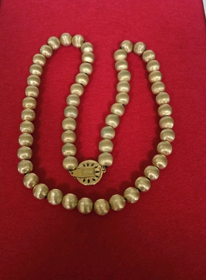 vintage Monet Satin brushed Gold tone ball 23″ Long Necklace