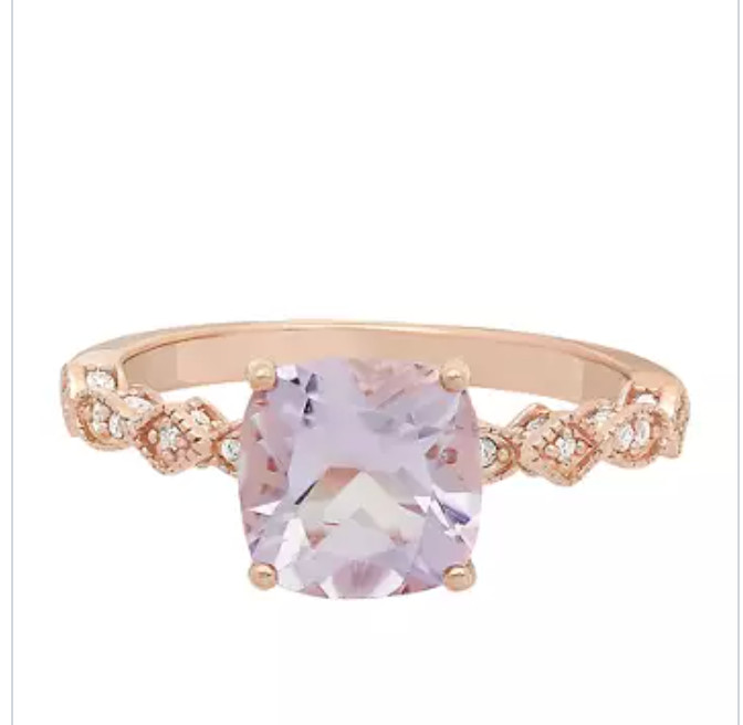 NWOT 10K Rose Gold Beautiful Light Amethyst Diamond Engagement Ring