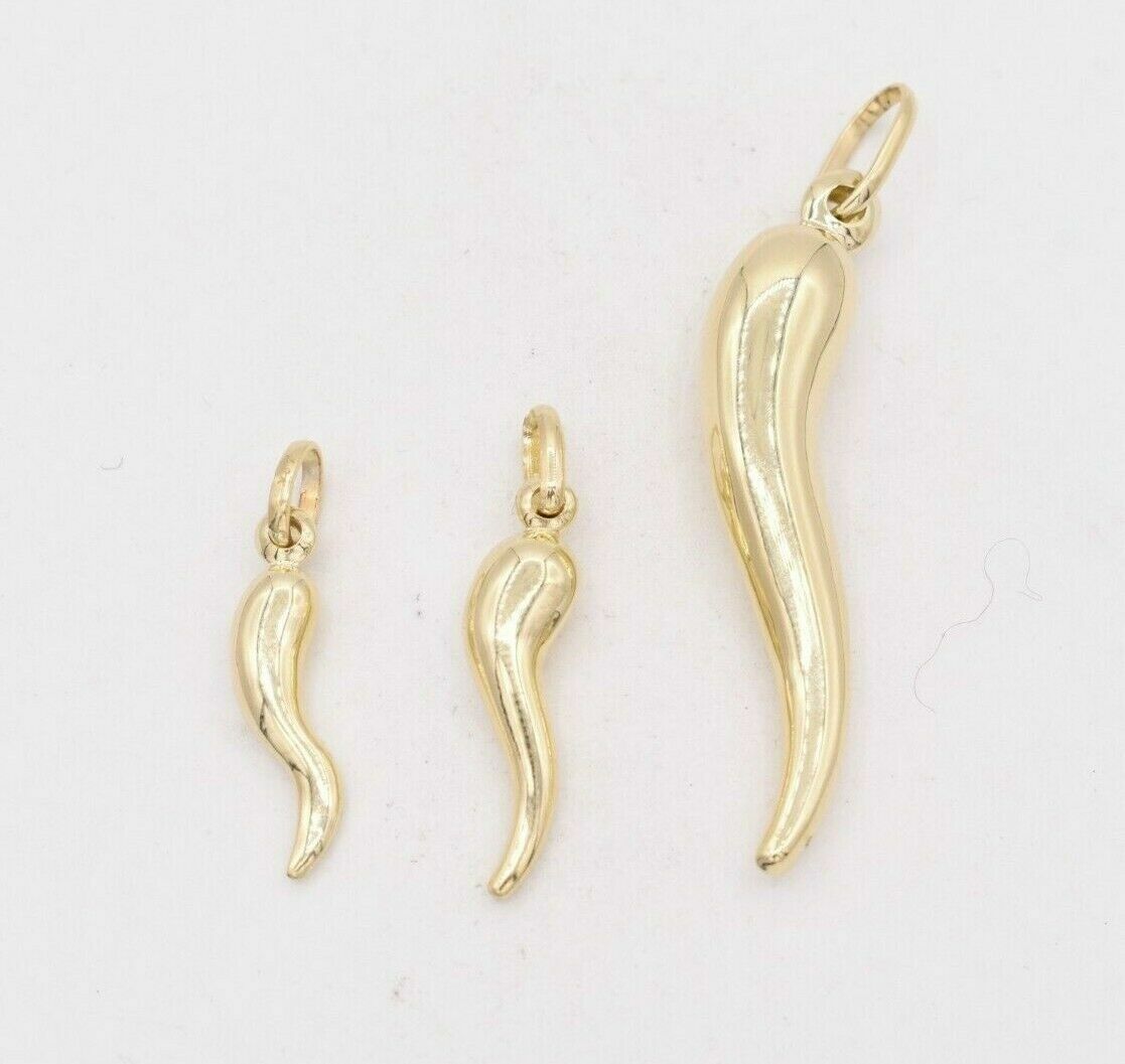 CORNICELLO ITALIAN HORN Real 10K Yellow Gold Pendant Good Luck Charm All Sizes
