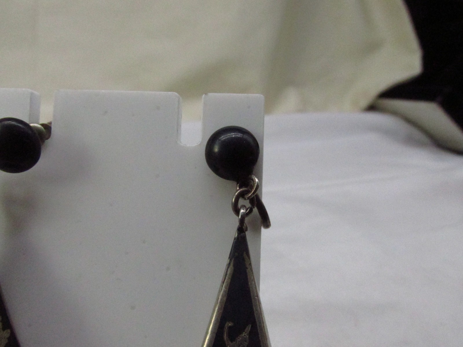 Siam Sterling Silver Black Enamel Dancer Drop Screw Back Earrings 1.5 x .5″ #718