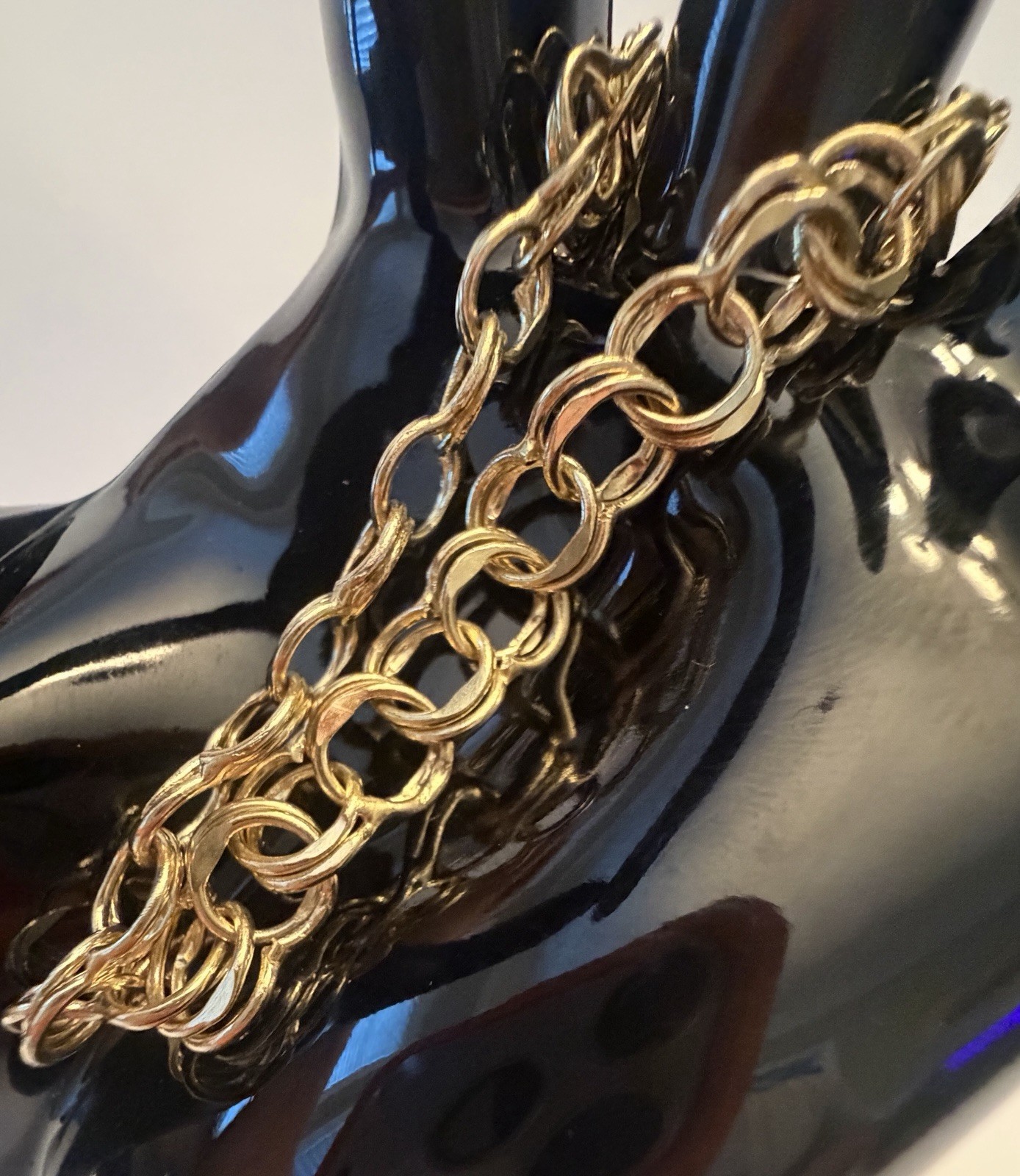 14k Yellow Gold Double Curb Link Chunky Charm Bracelet Polished Retro Never Worn