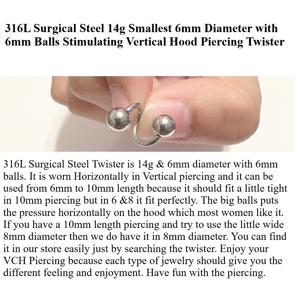 Surgical Steel 8mm 14g 6mm Big Balls VCH Piercing TWISTER Barbell.