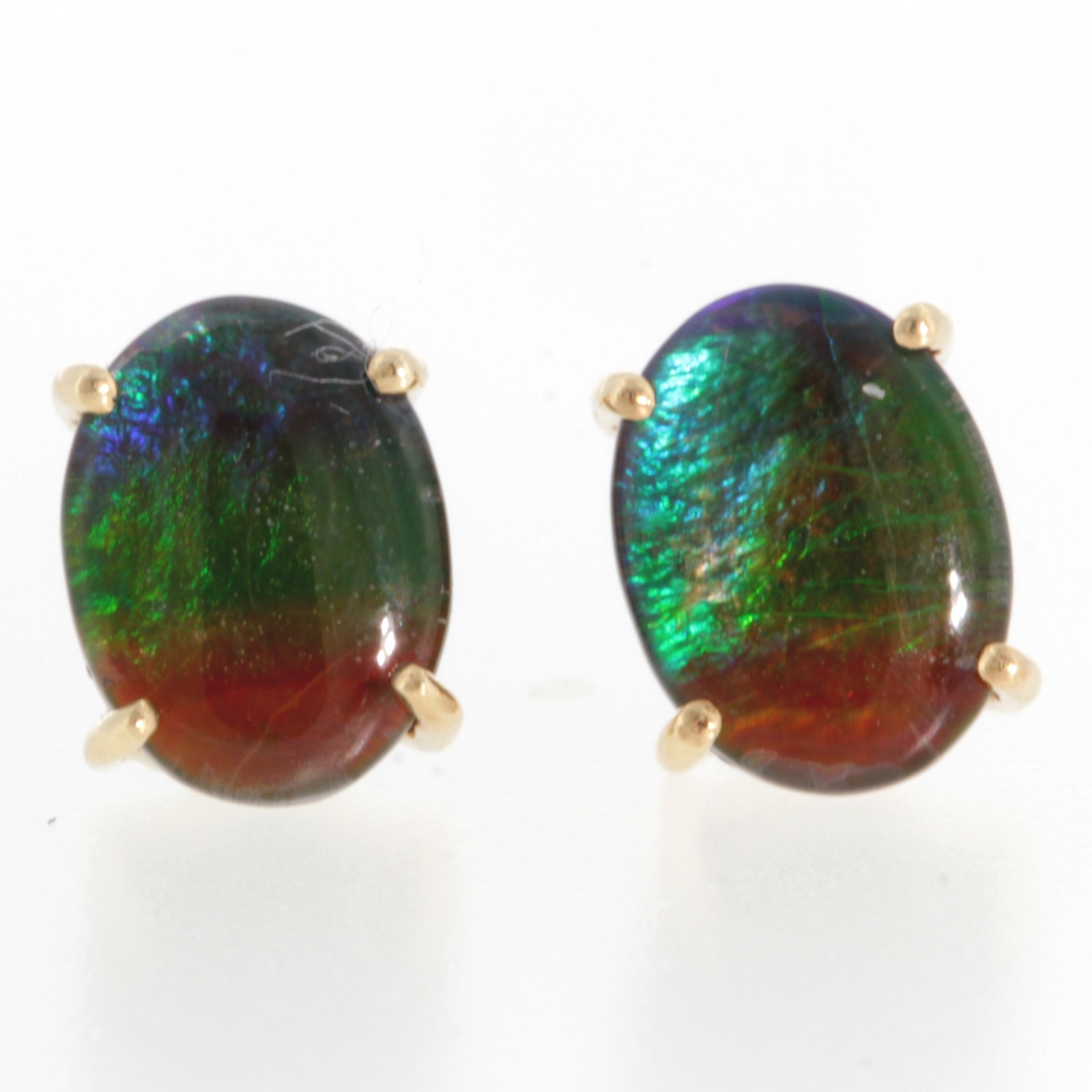 9Carat Yellow Gold Ammolite Stud Earrings (6x8mm)
