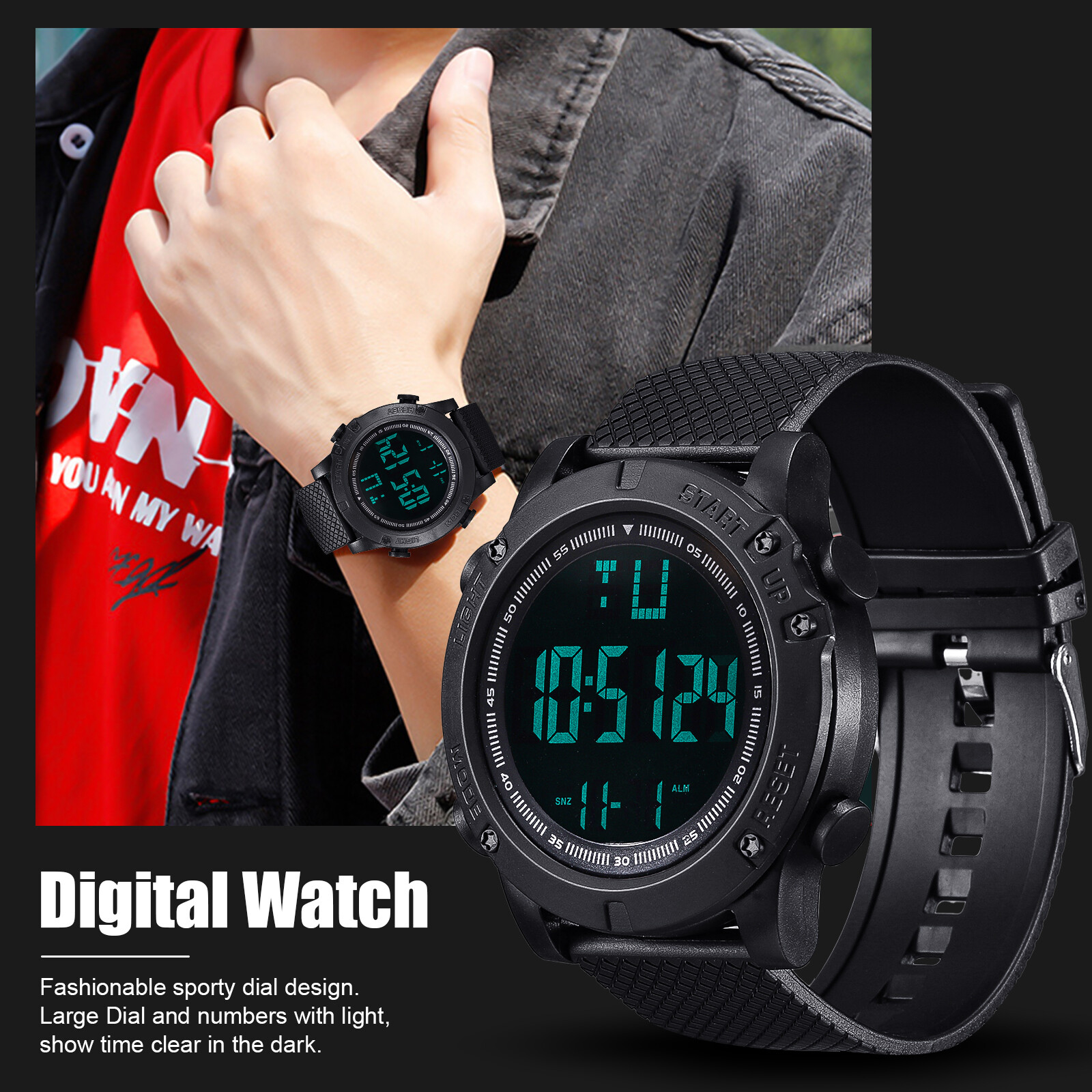 Men’s Military Digital Watch LED Screen Sports Large Face Waterproof Wristwatch