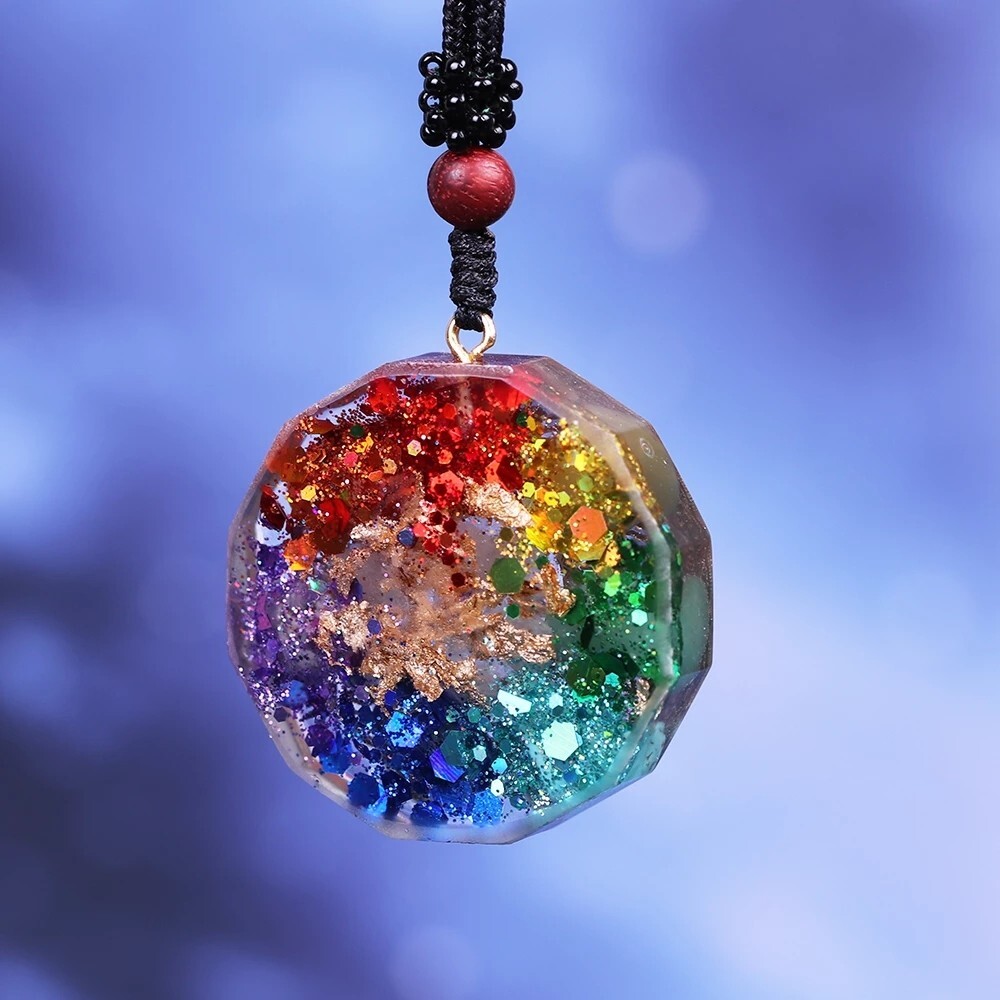 Natural Crystal Orgonite Pendant 7 Chakra Healing Talisman Women Men Necklace