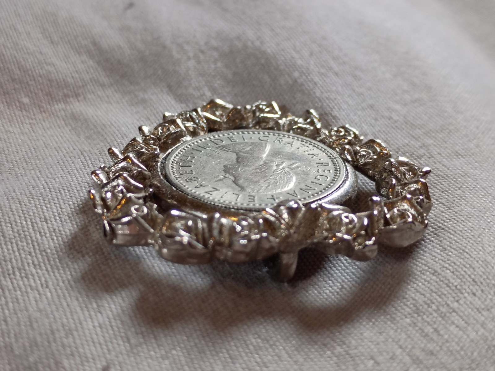 Vintage 1961 Great Britain Six Pence Coin Heart Pendant.