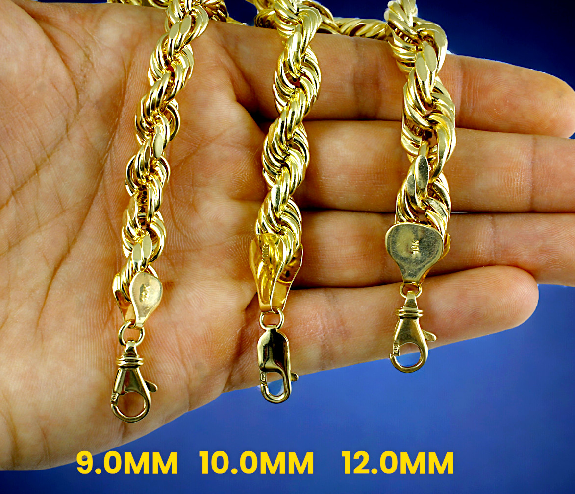 10K Yellow Gold Rope Necklace Bracelet Chain Diamond Cut 2mm-10mm 7″-30″