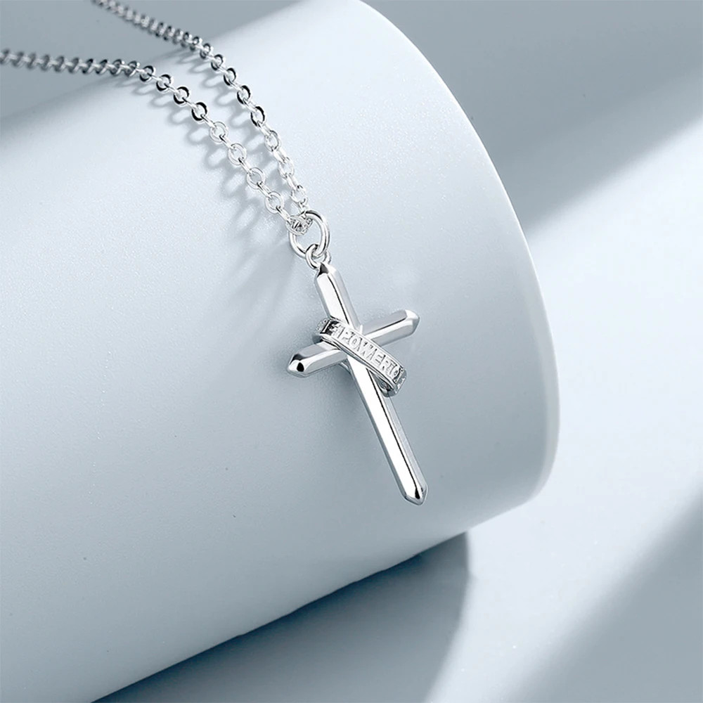 Men’s Stainless Steel Cross Necklace, Hip Hop Style Faith Cross Pendant with Let