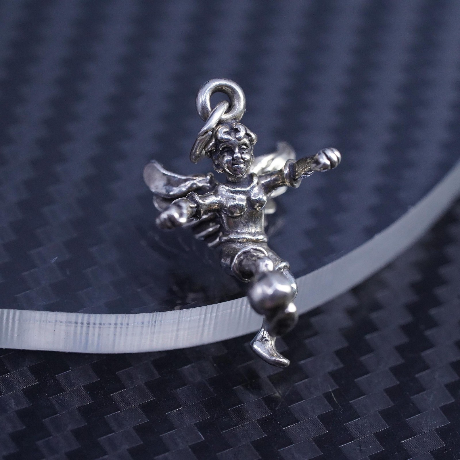 Vintage sterling silver 925 handmade girl female angel soccer player tag charm