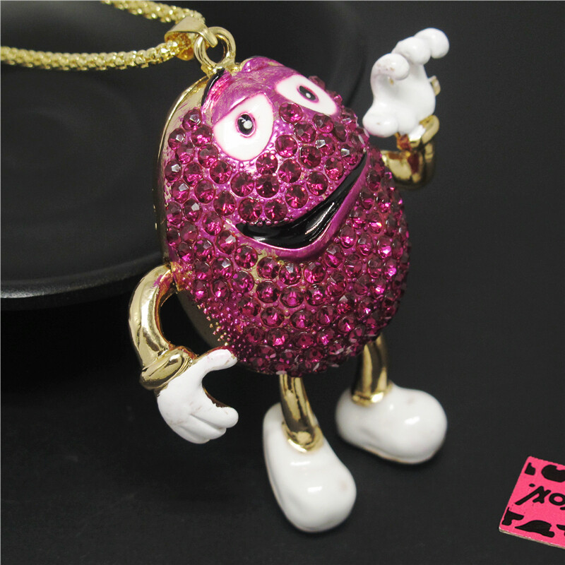 Fashion Women Rose red Mr. Lovely Chocolate Crystal Enamel Sweater Necklace